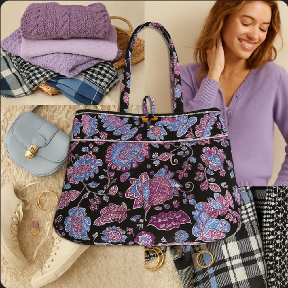 Vintage Vera Bradley Floral Quilted Tote Bag